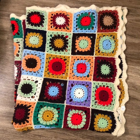 Vintage Other - 51.5x66” Vintage colorful granny square crocheted blanket afghan